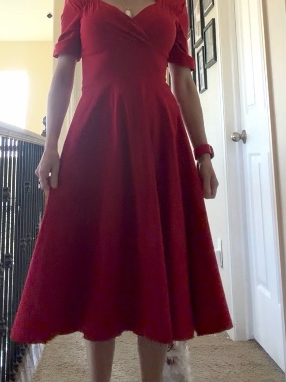 Women’s Classic Red Midi Fit-and-Flare Dress